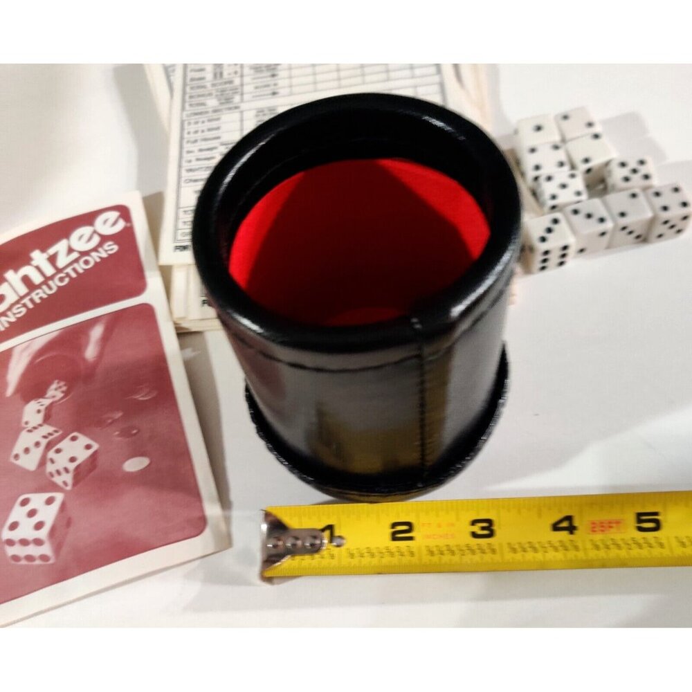 Black Stitched Leather Pub Dice Cup w/ Yangtze Pads 1982 Instructions & Dice